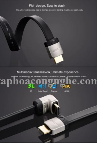 Ugreen 10284 3M màu Đen Cáp tín hiệu HDMI chuẩn 1.4 đầu góc 90 độ HD122 30010284